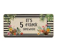 Baccessor It's 5 o'Clock Somewhere Summer Doormat 17x36 Inch Long,Tropical Plants Coconut Low Profile Door Mat Non-Slip Rubber Backing for Floor Entrance Outside Patio Porch Outside Home Decor