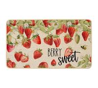 Baccessor Strawberry Door Mat Spring Summer Berry Sweet Fruit Bee Front Doormat Indoor Outdoor Rug 17 x 29 Inch Non Slip Rubber Backing Seasonal Anniversary Wedding Entryway Kitchen Floor Decoration