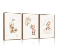 Baccone Bear Canvas Wall Art Set of 3 - Teddy Bear Nursery Prints for Baby Boy, Girls, Children's Room - Moon Star Cloud Neutral Decor - 16x24 Inch Unframed