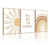 Baccone Boho Nursery Wall Art Baby Girl Wall Decor Kids Rainbow Canvas Wall Art You Are My Sunshine Pictures Toddler Sun Prints Nursery Artwork for Room Bedroom Set of 3 12x16 Inch Unframed