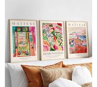 Baccone Henri Matisse Wall Art Prints Set of 3 Matisse Wall Decor Aesthetic Canvas Poster Colorful Abstract Pink Picture Vintage Flower Art Exhibition Posters for Room Bedroom 16x24 Inch Unframed