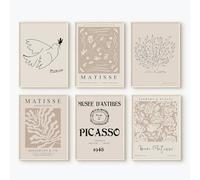 Baccone Matisse Aesthetic Wall Art Prints Set of 6 Boho Neutral Wall Decor Beige Abstract Picasso Canvas Wall Art Aesthetic Beige Pictures Picasso Matisse Poster for Bedroom 12x16 Inch Unframed