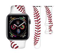 BACDOILQ Red White Baseball Watch Band Compatible with 42mm 44mm 45mm Soft Silicone Watch Band for Series 8/7/6/5/4/3/2/1/SE, 42/44mm, Silicone, No Gemstone,