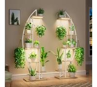 BACEKOLL 63" Metal Plant Stand Indoor With Grow Lights - 6 Tiered Tall Shelf for Multiple Plants, Half-Moon Rack Display, Holder for Living Room, Patio - White