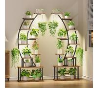 BACEKOLL Plant Stand Indoor with Grow Lights, 9 Tiered Metal Plant Shelf, Tall Plant Stand for Indoor Plants Multiple, Large Plant Rack Display Shelves, Curved Plant Holder for Living Room, Patio