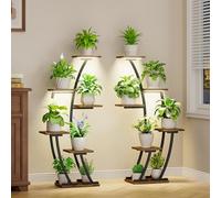 BACEKOLL Plant Stand Indoor with Grow Lights, Plant Shelf Indoor 2 Pack, Corner Plant Stands for Indoor Plants, 6 Tiered Plant Flower Display Shelf, Half-Moon Plant Rack for Home, Living Room, Black