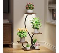 BACEKOLL Plant Stand Indoor with Grow Lights - S-Shaped Plant Shelf, Lighted Corner Plant Stands for Indoor Growing, 32" Metal Flower Holder, 4 Tiered Decorative Shelves for Home, Hallway, Black