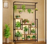 BACEKOLL Tall Plant Stand Indoor with Grow Lights, 6 Tiered Metal Plant Stand for Indoor Plants Multiple, Large Plant Shelf Display Rack, Square Flower Plant Holder for Living Room, Patio (Black)
