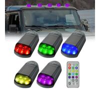 Baceyong 5x LEDs Wireless Cab Lights for Truck Solar Cab Lights LED Cab Marker Lights Roof Top Running Clearance Lights Punch-Free Solar Powered Cab Lights for cars universal models (RGB-color light)
