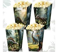 BACH AND BOOZY 12 PCS Dinosaur Popcorn Boxes Treat Bags Jungle Candy Goodie Bags for Wild One Rex Three Dino Birthday Party Favors