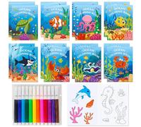 BACH AND BOOZY 16PCS OCEAN Coloring Books Mini Coloring Books Bulk Under the Sea Party Fillers with Pens Small Activity Books with Ocean Animals Mermaid Birthday Goodies Supplies