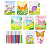 BACH AND BOOZY 24 PCS Mini Coloring Books Bulk Party Bag Fillers Pens Small Activity Books Butterfly Spring Summer Bug Butterfly Themes Favors Birthday Goodies Supplies
