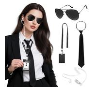 BACH AND BOOZY 4pcs Agent Costume Accessory Set Secret Service Detective Costume Outfit Kit Glasses Tie Adult Christmas Halloween Cosplay Party Props
