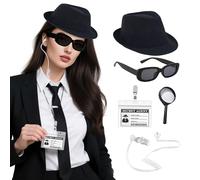 BACH AND BOOZY 5pcs Agent Costume Accessory Set Secret Service Detective Costume Outfit Kit Glasses Tie ID Badge for Teenagers Adults Christmas Halloween Cosplay Party Props