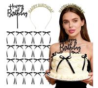 BACH AND BOOZY Black Bow Cake Topper Bowknot Ribbons Bowknot Cake Dessert Picks for Decorations Bridal Baby Shower Birthday Wedding