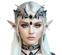 BACH AND BOOZY Black Renaissance Costumes for Adults Elves Crown Elf Earrings for Women Ears Elf Ear Clips Women's Fairy Costume Party Cosplay Costume Photography Costume Parties