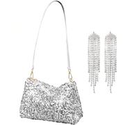BACH AND BOOZY Bling Silvery Sequin Purse Evening Bags for Women Ladies Sparkling Party Prom Cute Hobo Clutch Handbag Bag