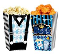 BACH AND BOOZY BOSS Theme Party Popcorn Boxes Gift Goodie Candy Treat Bags Black Blue Grocery Paper Take Out Bags for Baby Boy Birthday Decorations