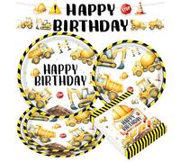 BACH AND BOOZY Digger Birthday Party Tableware Construction Excavator Parties Supplies Plates Napkins for Theme Birthday Party Shower Decoration