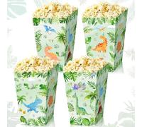 BACH AND BOOZY Dinosaur Popcorn Boxes Treat Bags Jungle Sweets Goodie Bags for Wild One Rex Three Dino Baby Shower Birthday Party Favors Pack of 12