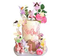 BACH AND BOOZY Fairy Cake Decoration Set - Garden Fairy Cake Decoration - 8x Mushrooms, 5x Flowers, 11x Butterflies, 4x Green Leaves - Green - Party Occasion