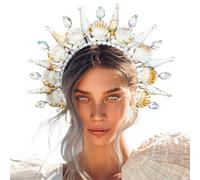 BACH AND BOOZY Mermaid Headband Crown Shell Siren Costume Women Gold Halo Crown Headpiece for Mermaid Sirens Goddess Cosplay Renaissance