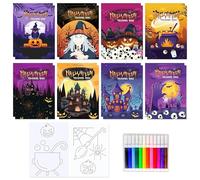 BACH AND BOOZY Mini Coloring Books with 12pcs Paint Pens Halloween Books Witch Mini Ghost Pumpkin Coloring Booklet Party Bag Fillers