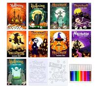 BACH AND BOOZY Mini Coloring Books with 12pcs Pens Halloween Books Mini Ghost Pumpkin Coloring Booklet Party Bag Fillers