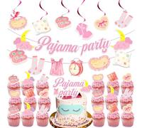 BACH AND BOOZY Pajama Party Supplies Purple Slumber Party Banner Foil Cake Topper For Girls Night Party Sleepover Pajama Spa Theme Party Decorations