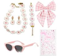 BACH AND BOOZY Pink Accessories Doll Party Necklace Bracelets Earrings Sunglasses Bow Hair Clip Bows Face Stickers for Pink Girl Cosplay Costume Halloween Party