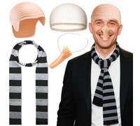 BACH AND BOOZY Yellow Costume Cosplay Fancy Dress Adults World Book Day Fancy Dress World Book Day Costumes Bald Cap Striped Scarf Long Nose Storybook Character Outfit Men's Women's Costume