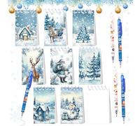 BACH AND BOUJEE 12PCS Christmas Mini Notepads Christmas Ballpoint Pen Holiday Stocking Stuffers Classroom Rewards Office Supplies for Boys Girls Xmas Holiday Party Presents Xmas Goodie Bags Filler