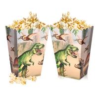 BACH AND BOUJEE 12Pcs Dinosaur Popcorn Boxes Treat Bags Jungle Candy Goodie Bags for Wild One Rex Three Dino Baby Shower Birthday Party Favors