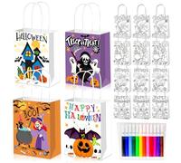 BACH AND BOUJEE 12PCS Halloween Coloring Goodie Bags with 12 Paint Pens Color Your Own Witch Pumpkin Candy Favor Bags DIY Trick or Treat Bags for Halloween Favors Activity