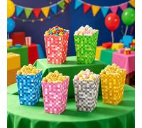 BACH AND BOUJEE 12PCS Pixel Birthday Party Popcorn Boxes Pixel Theme Party Treat Box Video Game Theme Gift Treat Bags for Gamers Birthday Supplies