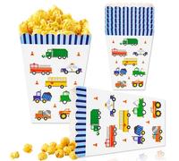 BACH AND BOUJEE 12PCS Transportation Party Favor Bags Popcorn Boxes Transport Party Candy Bags Traffic Goodie Treat Bags Transportation Themed Birthday Party Supplies