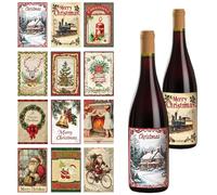 BACH AND BOUJEE 24 Pieces Christmas Wine Bottle Label Sticker Charms Vintage Santa Claus Label StickerChristmas Party Decoration Supplies