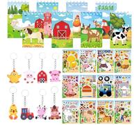 BACH AND BOUJEE 28PCS Farm Party Bag Fillers Farm Animal Mini Notebook Sticker Keychains Keychain for Birthday Party Baby Shower Goodie Bag Fillers Supplies