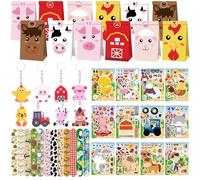 BACH AND BOUJEE 62 Pieces Farm Party Bag Filler Farm Animal Hat Sticker Key Ring Bracelet Keyring Gift for Birthday Party Baby Shower Goodie Bag Fillers Accessories