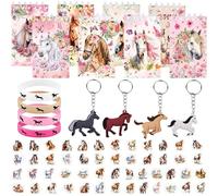 BACH AND BOUJEE 66PCS Horse Party Bag Fillers for Boys Girls Mini Notebook Stickers Bracelets Horse Figures Keychain Western Cowboy Party Favours Games Birthday Present