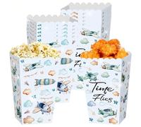 BACH AND BOUJEE Airplane Birthday Decorations Plane Popcorn Boxes Candy Bags Robot Goodie Gift Treat Bags for Time Flies 1st Birthday Baby Shower Decorations