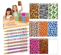 BACH AND BOUJEE Animal Print Pens Wild Animals Mini Notepads Safari Ballpoint Pens for Home Office Supplies Party Gifts Leopard Cheetah Party Favors Supplies