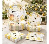 BACH AND BOUJEE Bee Tableware Party Decorations Bumble Bee Party Supplies | Plates Napkins Honey Decor Birthday Baby Shower Decorations 10 Guests
