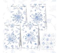 BACH AND BOUJEE Blue Bridal Shower Party Favor Bags - 12 Count - Floral Pattern - Something Blue Before I Do - Wedding Occasion