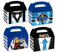 BACH AND BOUJEE BOSS Theme Party Gift Goodie Candy Treat Bags Boxes Black Blue Grocery Paper Take Out Bags for Baby Boy Birthday Decorations