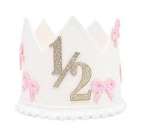 BACH AND BOUJEE Bow Half Birthday Hat Pink 1/2 Birthday Hat Crown Half-Year-Old Decoration Party Supplies