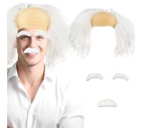 BACH AND BOUJEE Grandpa Wigs Set Grandpa Costume Wig Moustache Old Man Wig Men's Wig Bald Wig White Scientist Professor Wig Fancy Dress Wig for Party Cosplay