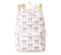 BACH AND BOUJEE Purple Bow Backpack White Bookbags Women Laptop Bookbag School Backpack Lightweight Casual for Teen Girls Travel Work College Supplies