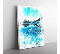 Bachalpsee Lake In Switzerland Watercolour Modern Canvas Wall Art Print Ready to Hang, Framed Picture for Living Room Bedroom Home Office Décor, 60x40 cm (24x16 Inch)