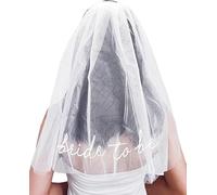 Bachelorette Bride To Be Embroidered Veil | BachParty Accessory, Bride To Be Headband Decorations, White Headpiece Bridal Shower Gift, Engagement Supplies, Wedding, Bridesmaid Favors (Bride To Be)